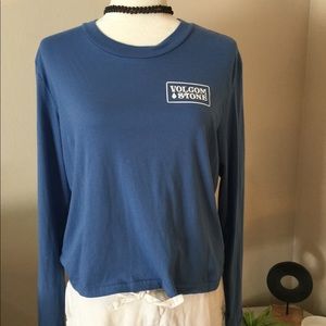 Volcom long-sleeved blue crop shirt